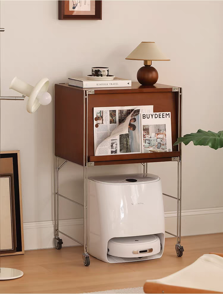 Sideboard used as a stand for a robot vacuum cleaner