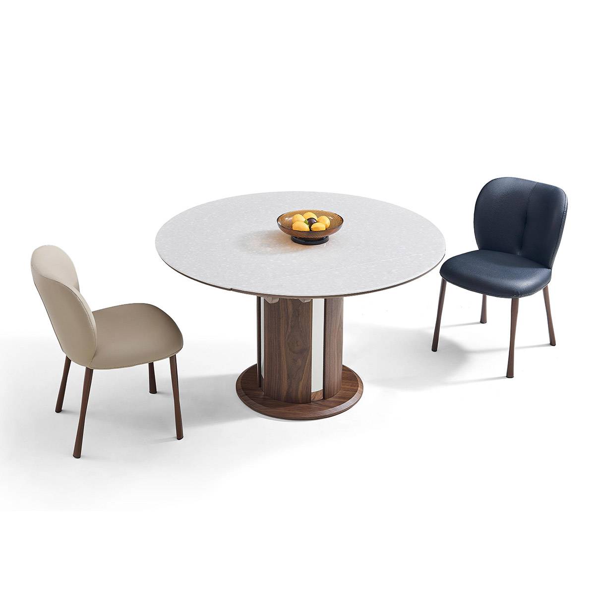 High angle view of the dining table with two chairs