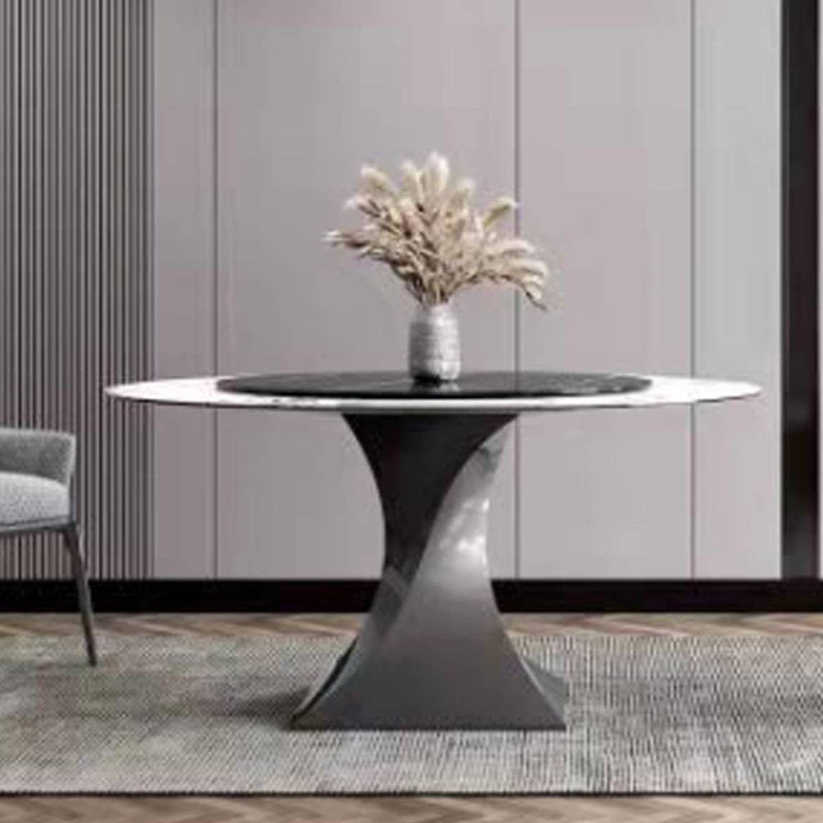 Side view of the dining table in a modern interior setting