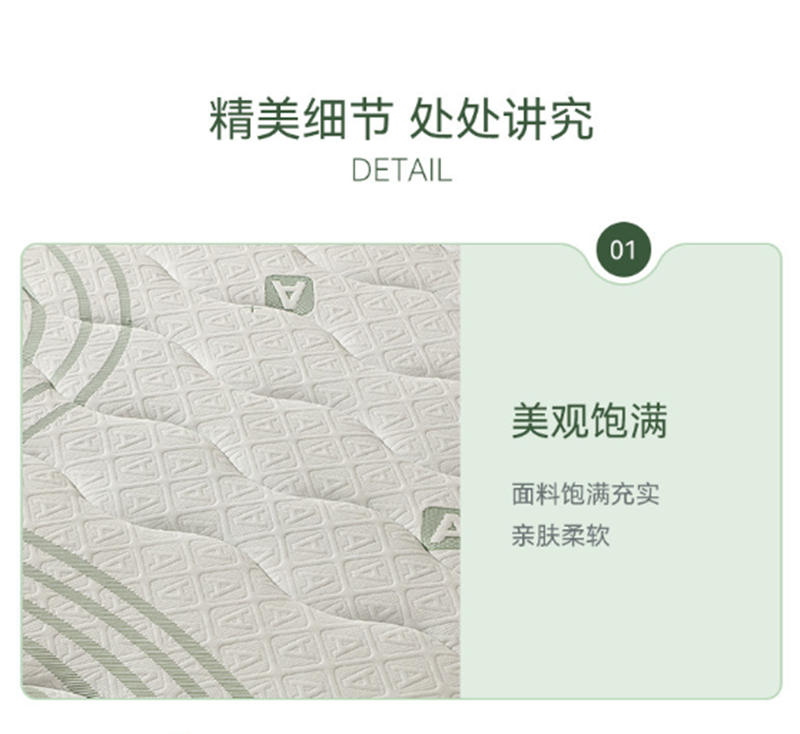 Close-up of the mattress surface showing the plump fabric texture and quilting pattern