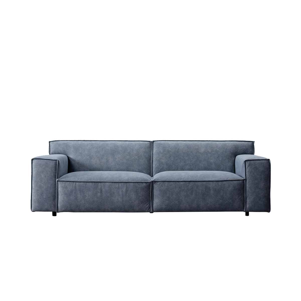 Front view of the blue 3-seater sofa