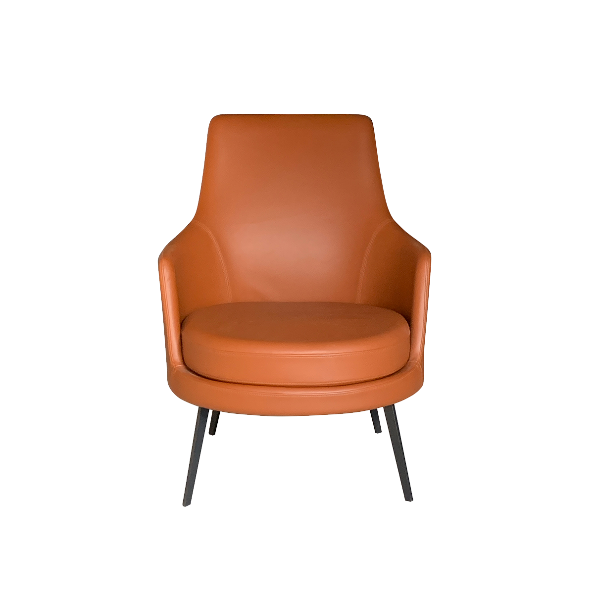 Front view of orange modern lounge chair