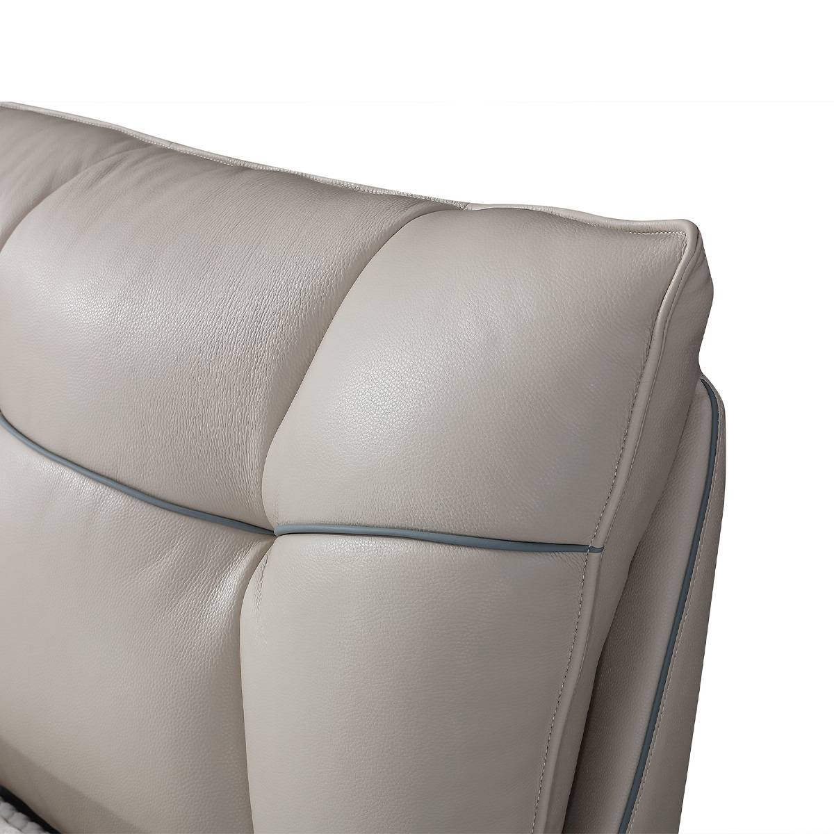 Detail shot of the padded headboard corner and piping