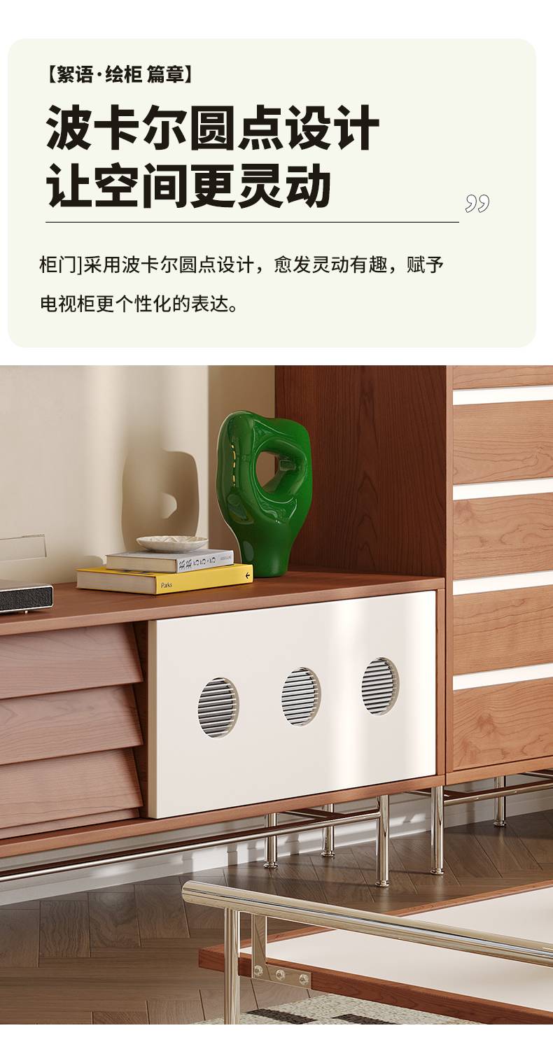 Close-up of the Polka dot design on the cabinet door