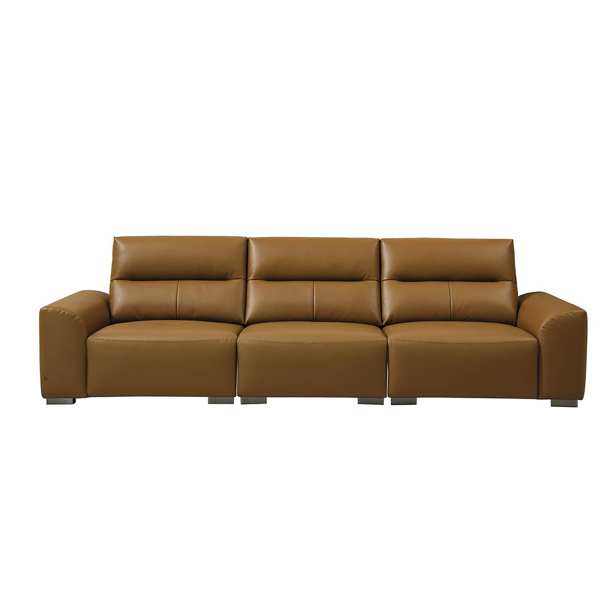 Front view of the brown leather sofa against a white background