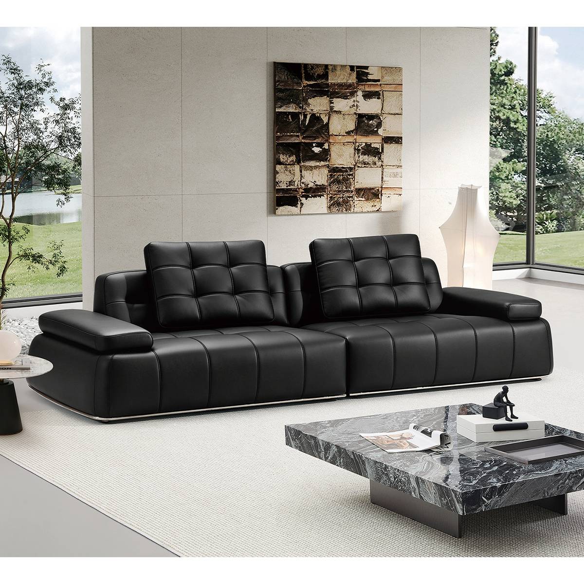 Fabric/Eco-Leather Straight Sofa (A01-2620)