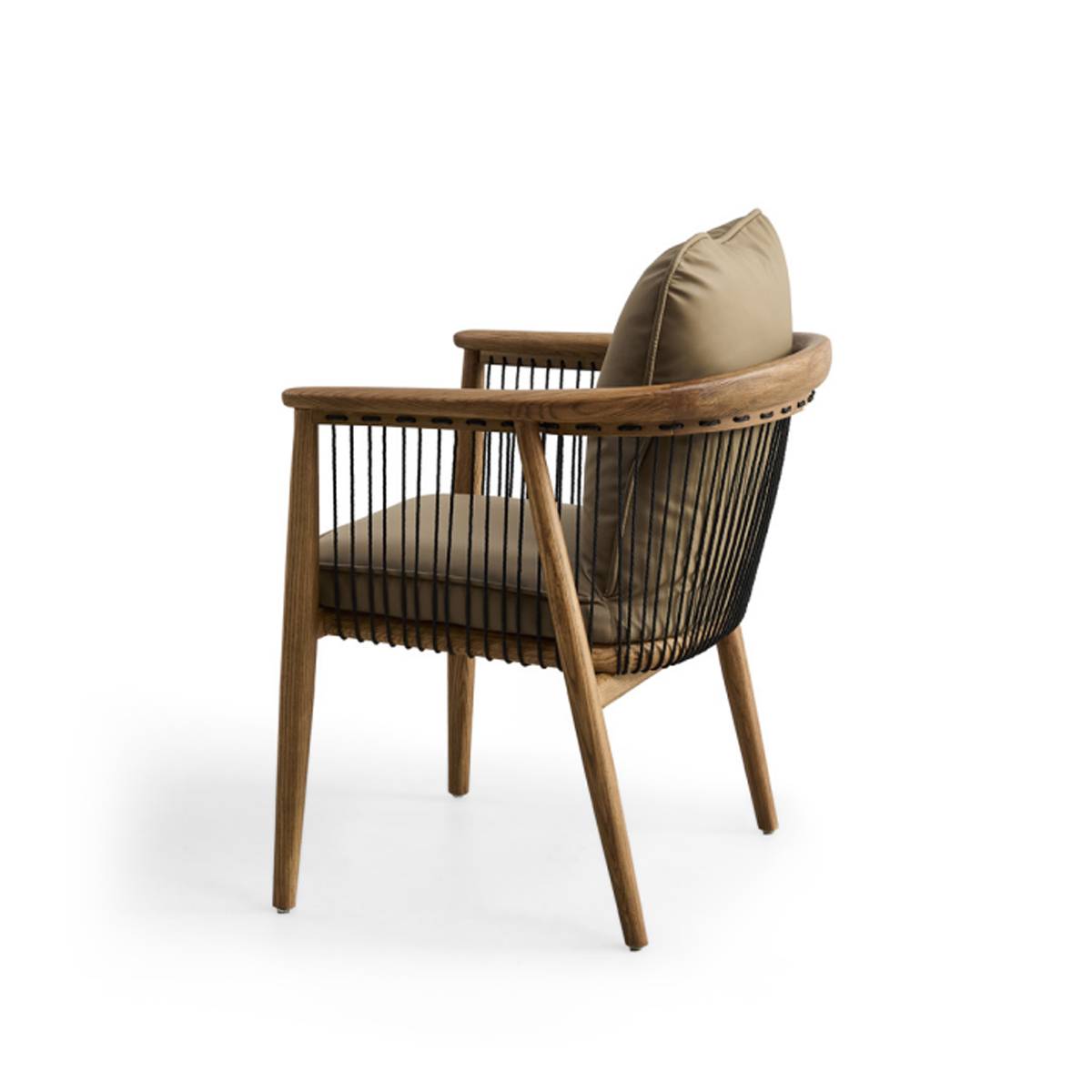 Rear view of the Z67 armchair highlighting the woven back support and wooden structure