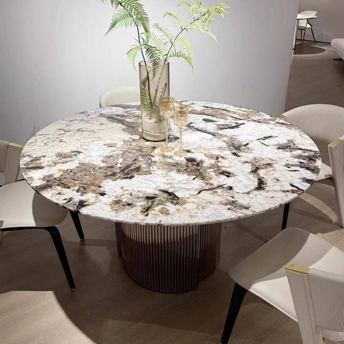 Snow Mountain Flying Fox Natural Marble Luxury Stone Round Dining Table with Stainless Steel Round Tube Base (Z60-S88)