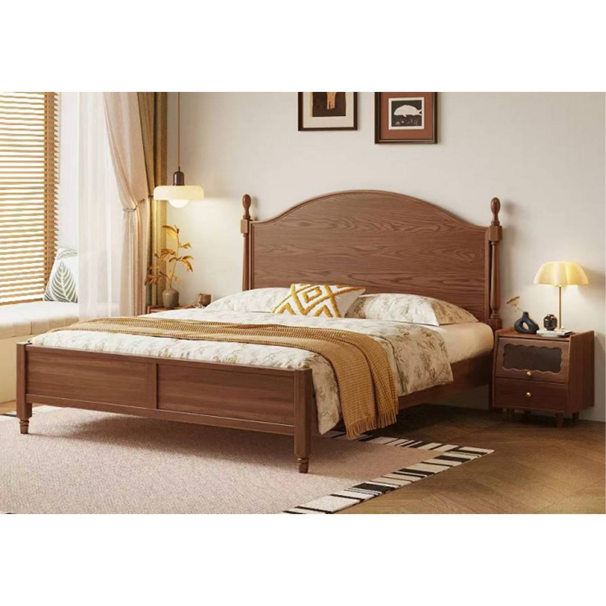 Mid-Century Solid Wood Bed (A76-318 Wood)