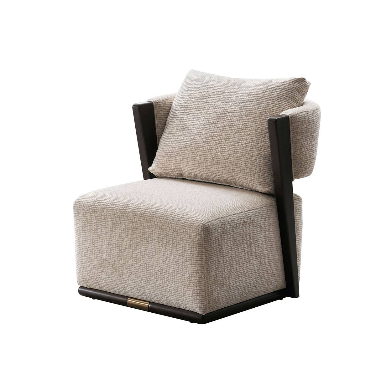 Three-quarter view of the beige lounge chair showing the seat and back cushion