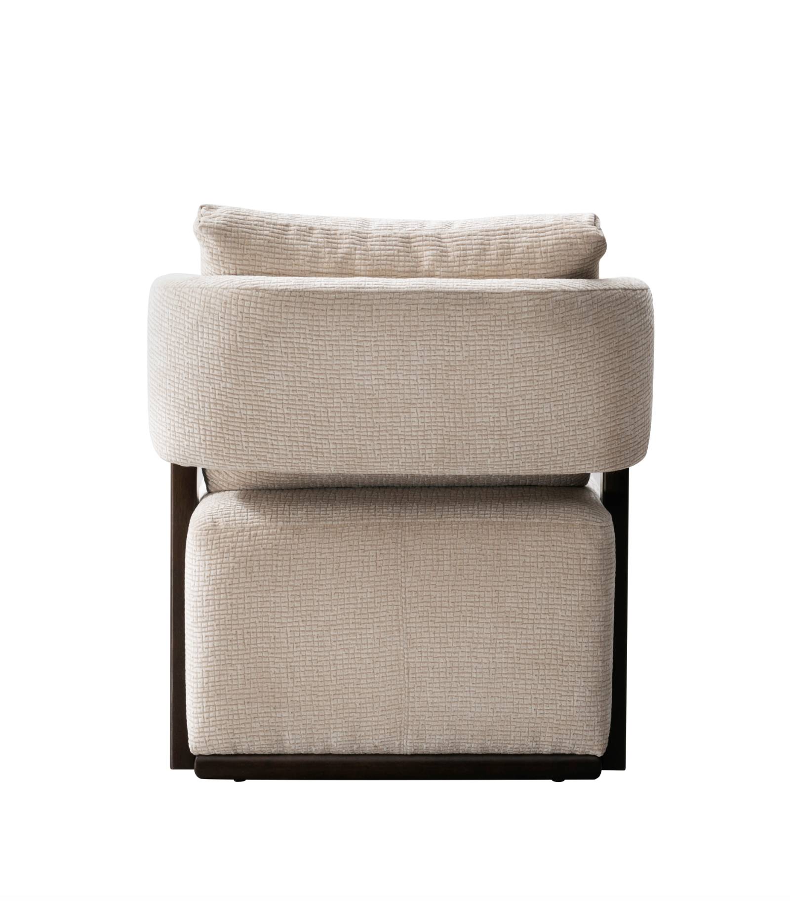 Rear view of the lounge chair highlighting the back cushion and frame