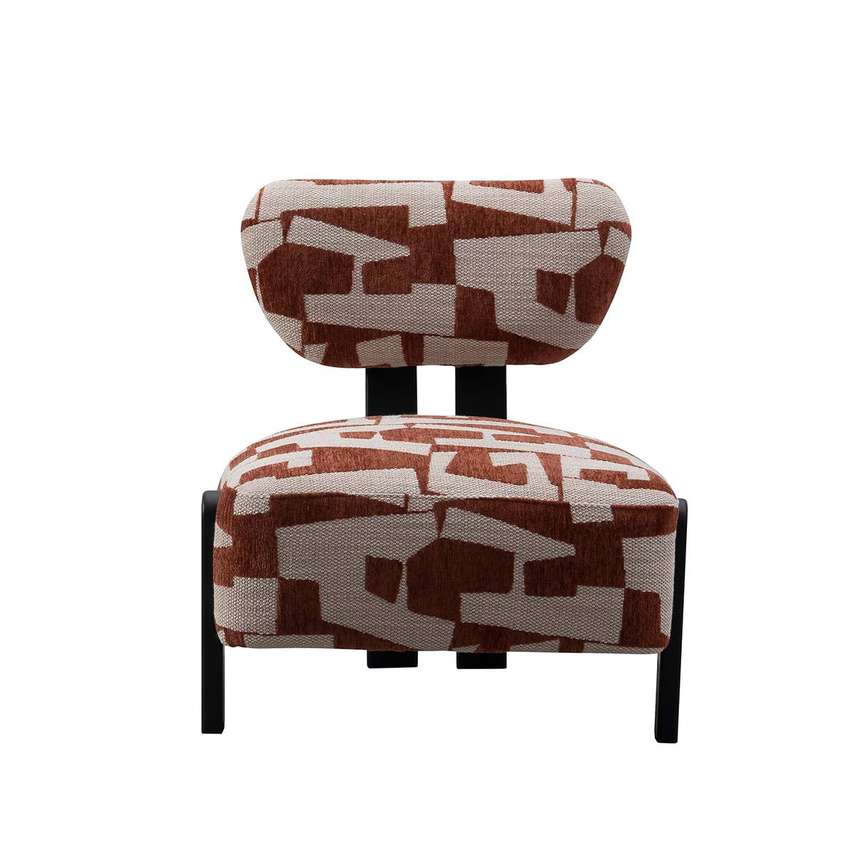 Front view of the rust geometric pattern lounge chair
