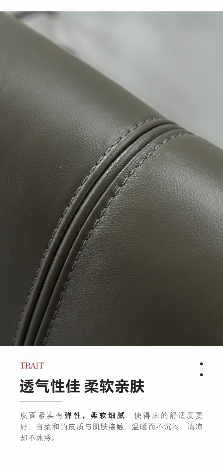 Close-up of the headboard side showing the brushed stainless steel edge design.