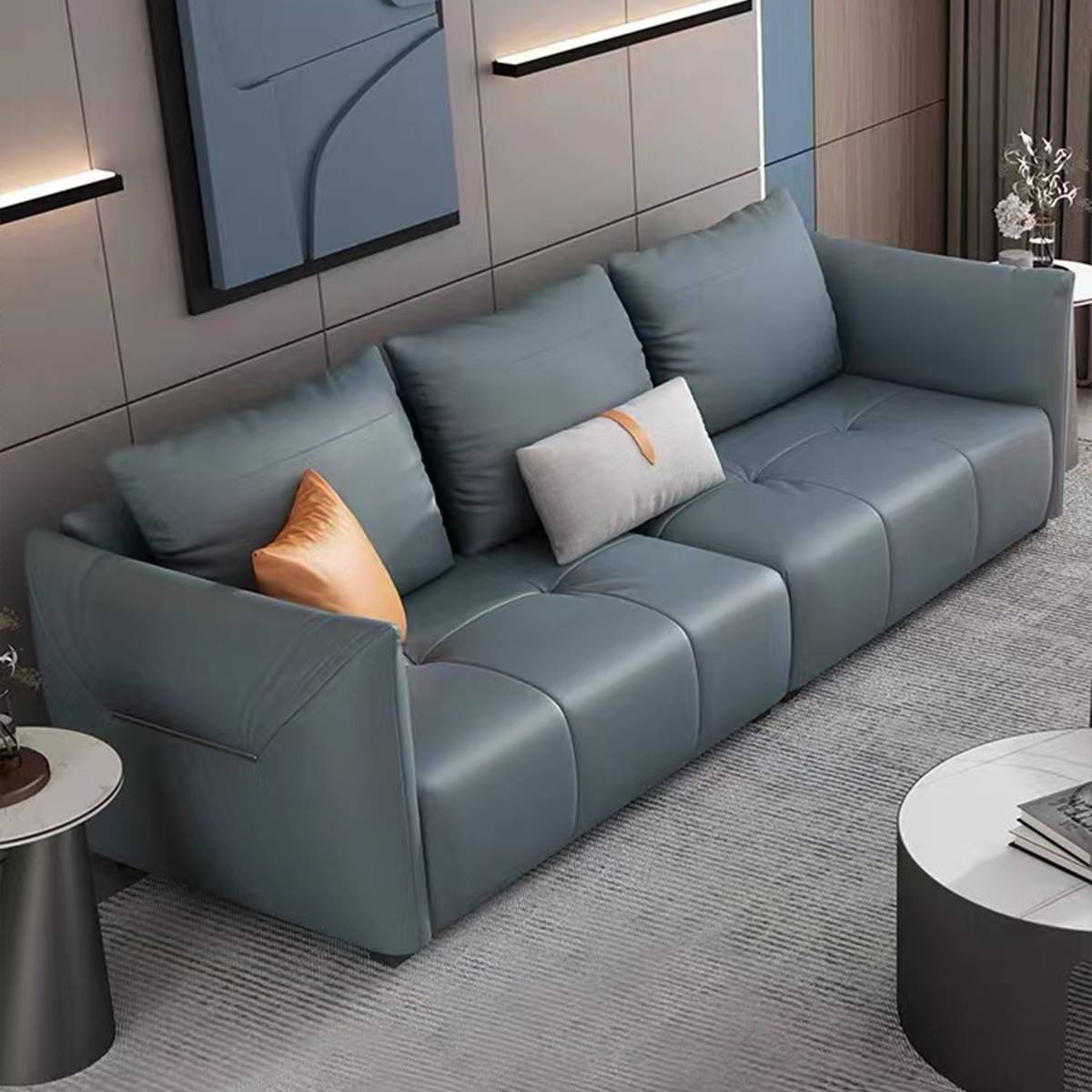Blue-grey version of the 4-seater straight sofa