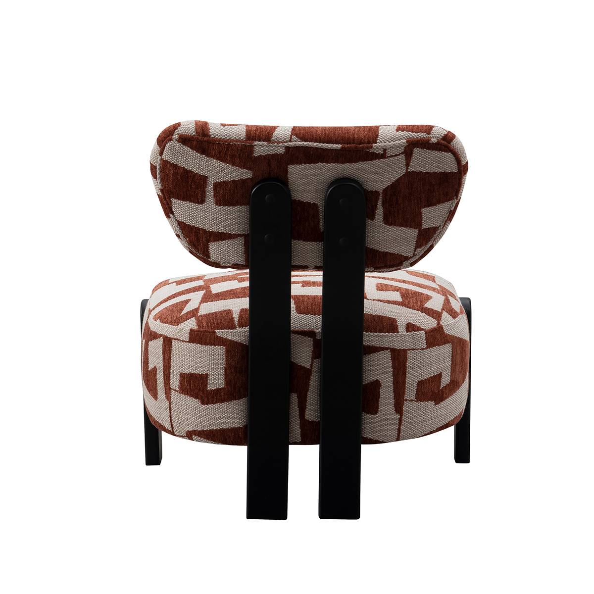 Rear view of the brown geometric pattern accent chair