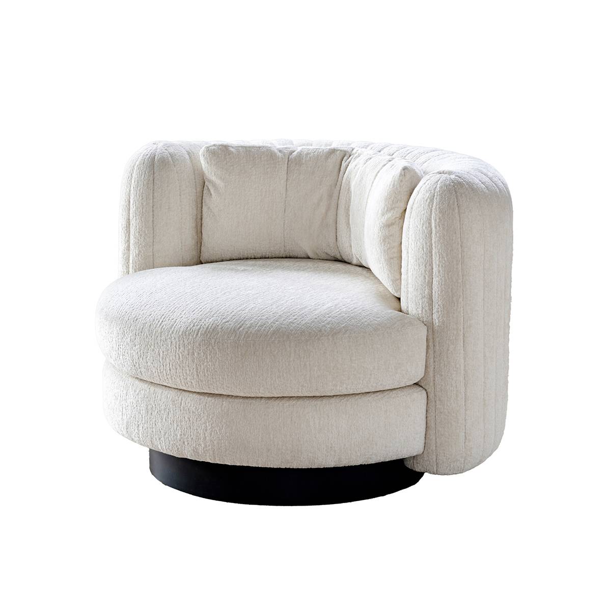 Side view of cream swivel lounge chair