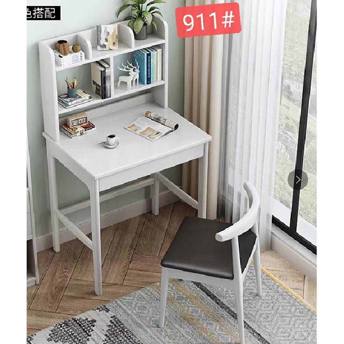 White finish study desk with hutch and chair
