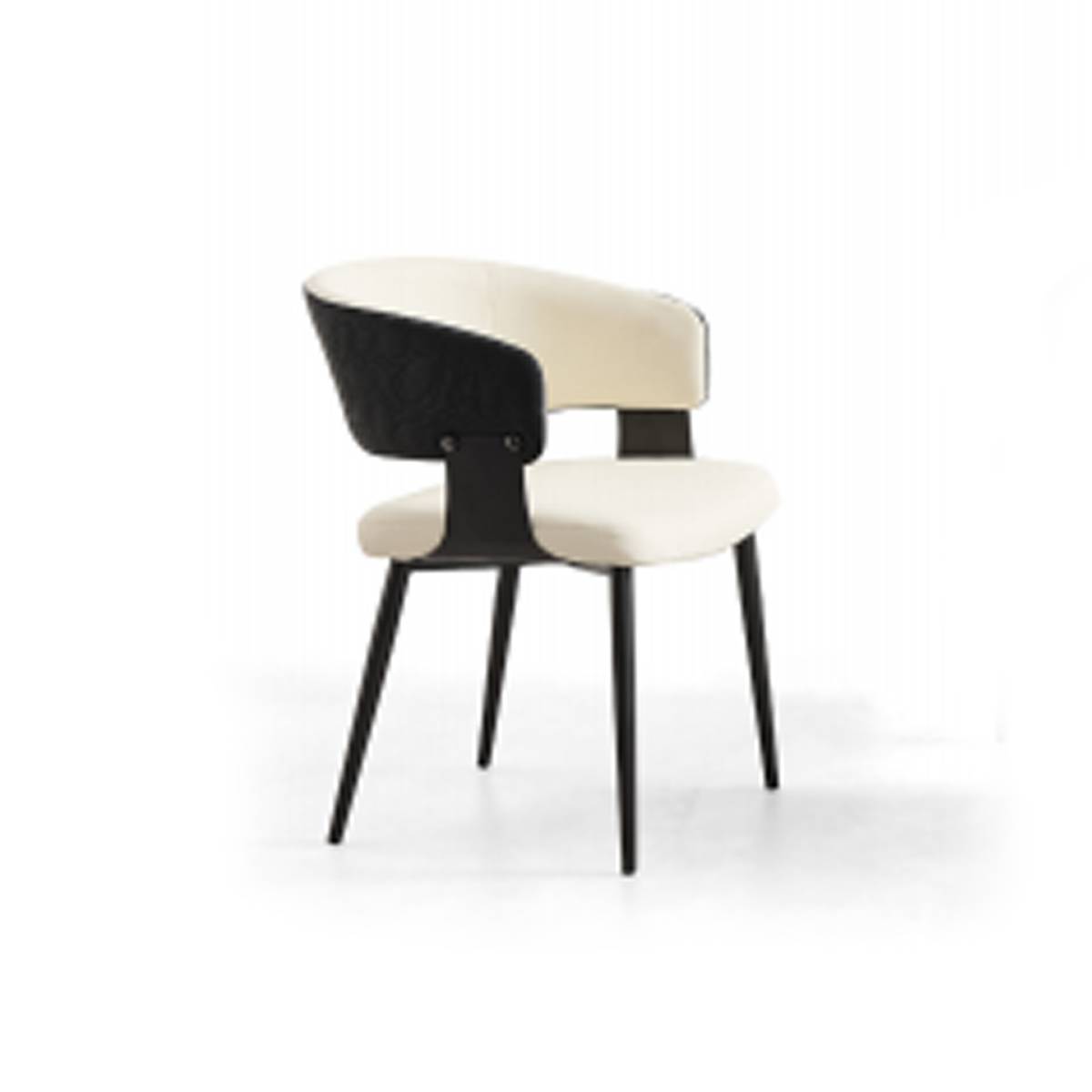 Cream White dining chair with black embroidered armrest detail