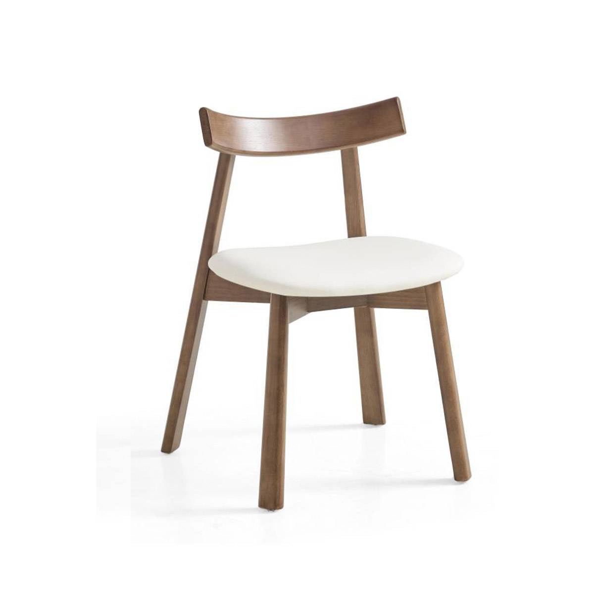 Front view of a modern dining chair with a wooden frame and white seat