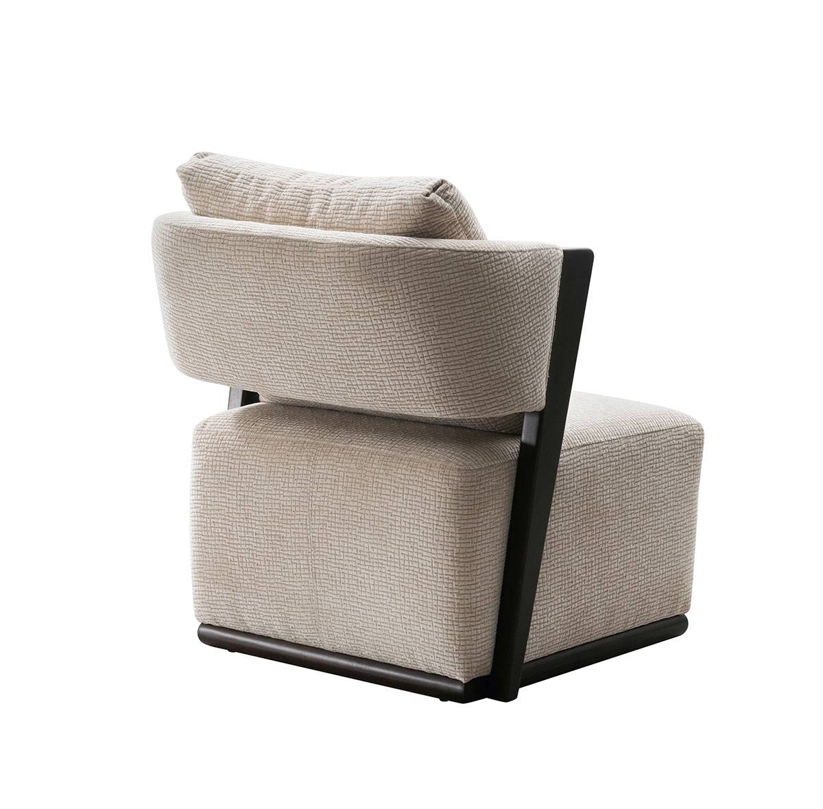 Rear view of the beige lounge chair showing the back structure
