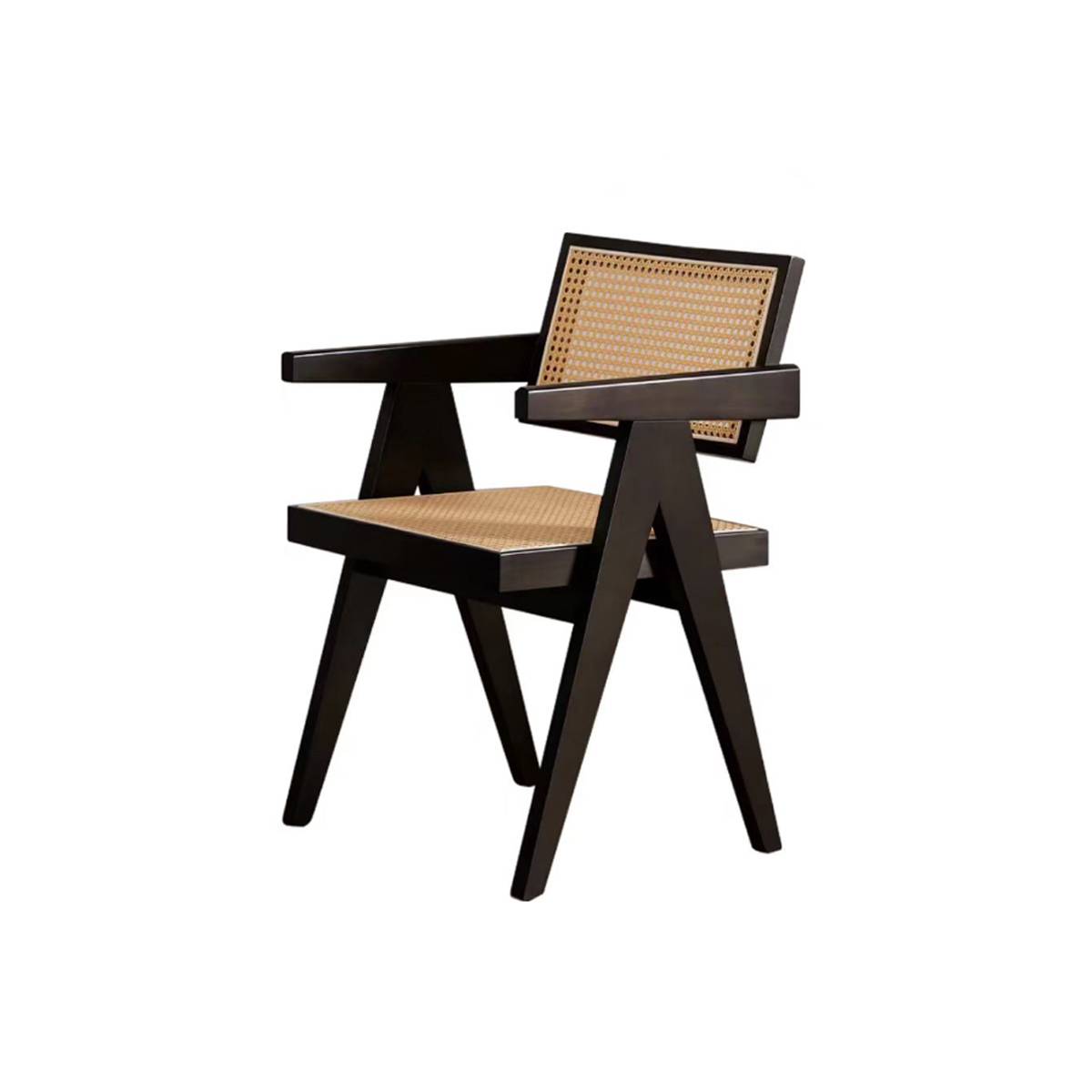 Walnut solid wood dining chair with rattan seat