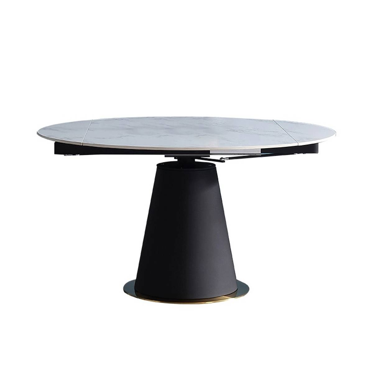 Side profile of the dining table showing the base