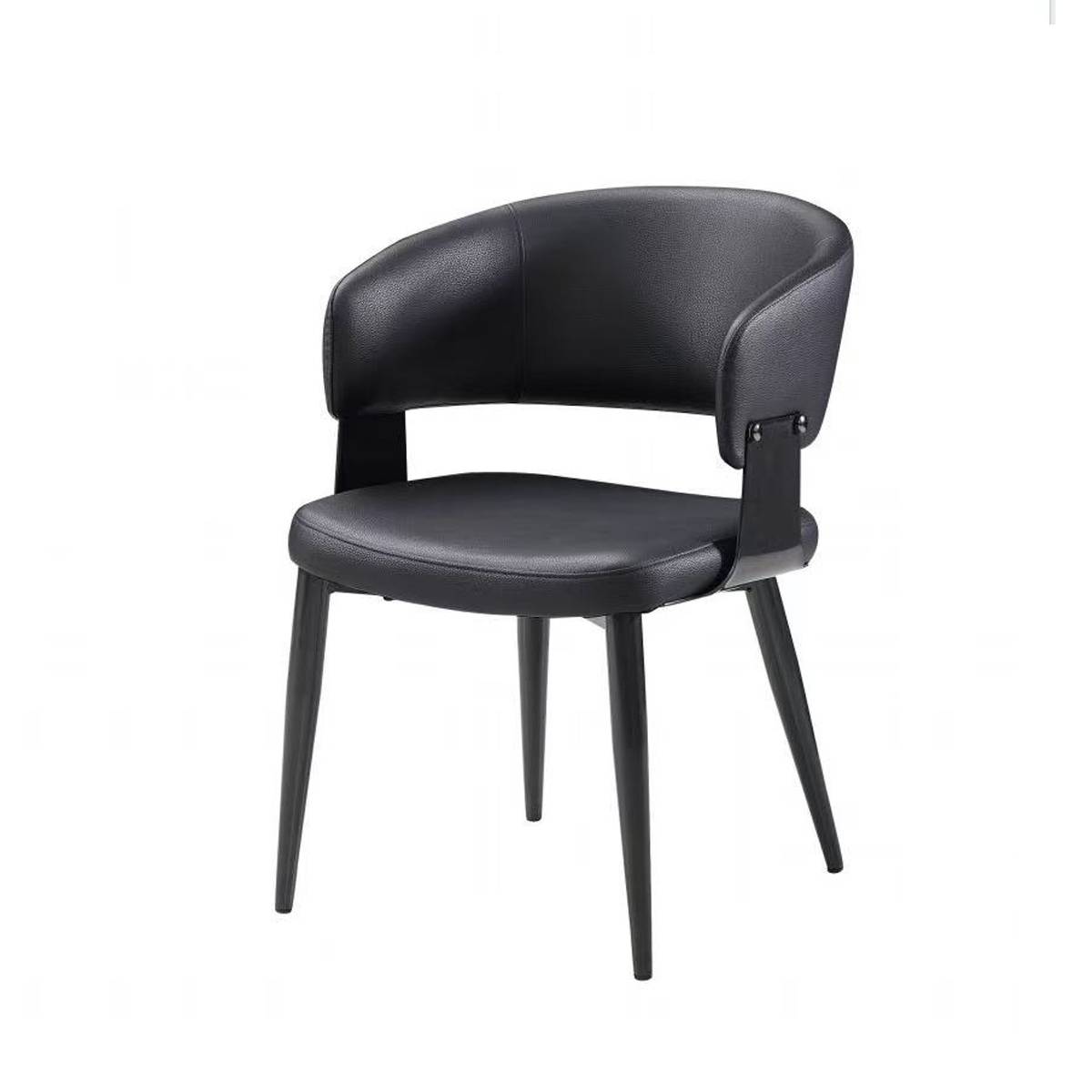 Black mid-century dining chair with metal frame