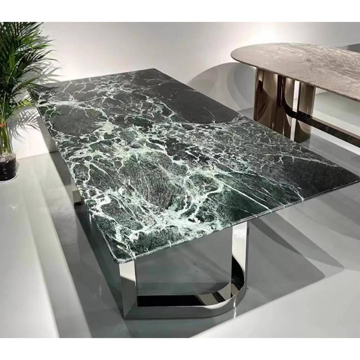 Imported Prada Green Natural Marble Luxury Dining Table with Fendi Base (Z60-S52)