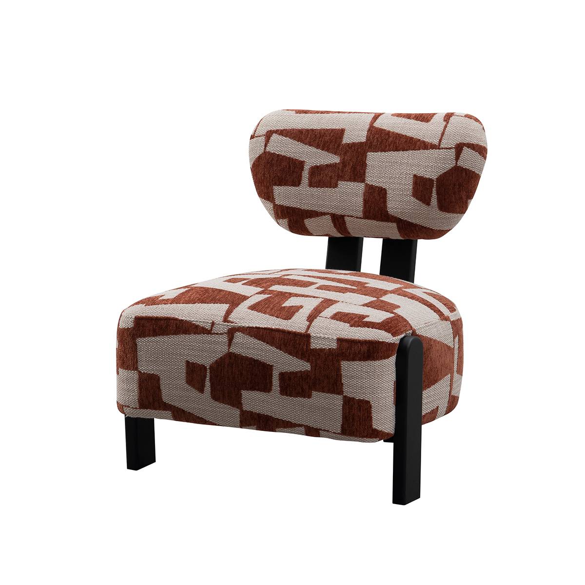 Side view of the rust geometric pattern lounge chair