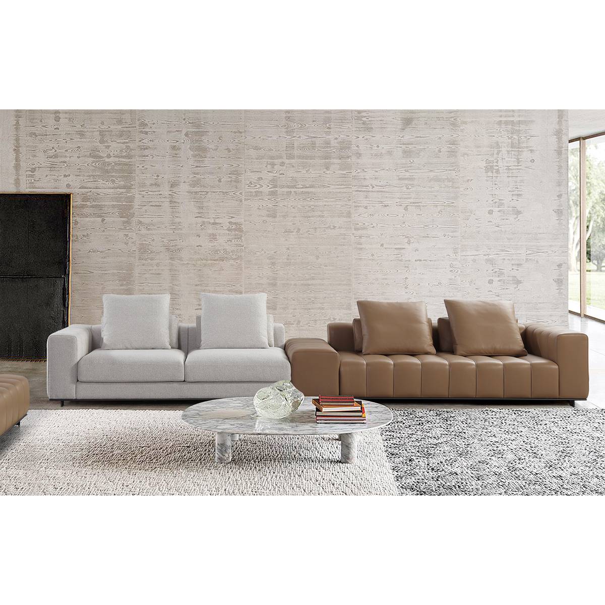 Piano Key Sofa Straight Fabric & Top-Grain Leather Sofa (B02-489)