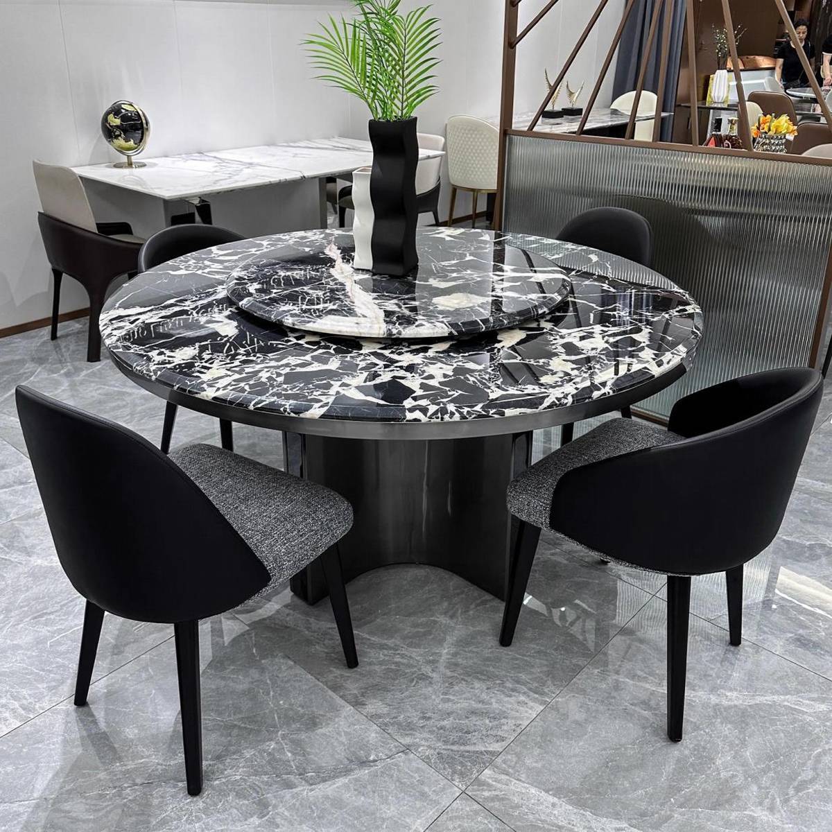 Bulgari Black Natural Marble Luxury Round Dining Table with Starfish Base (Z60-S65)