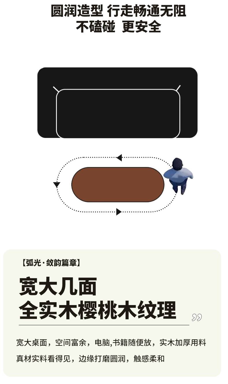 Diagram illustrating the rounded shape for safety and spacious surface description.