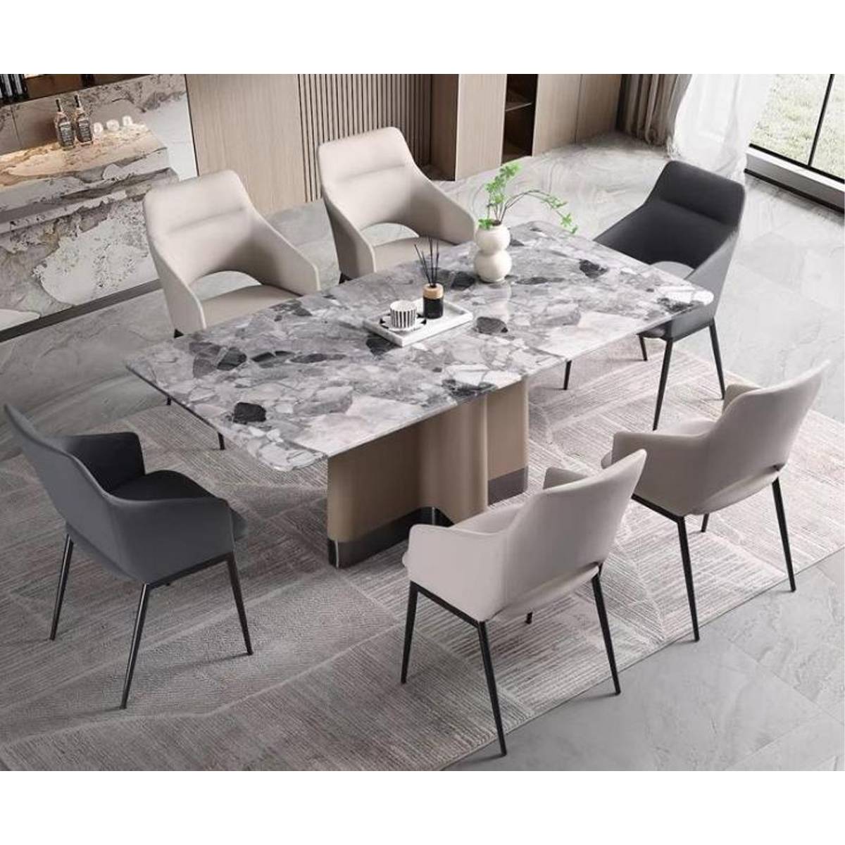 High angle view of the dining table setup