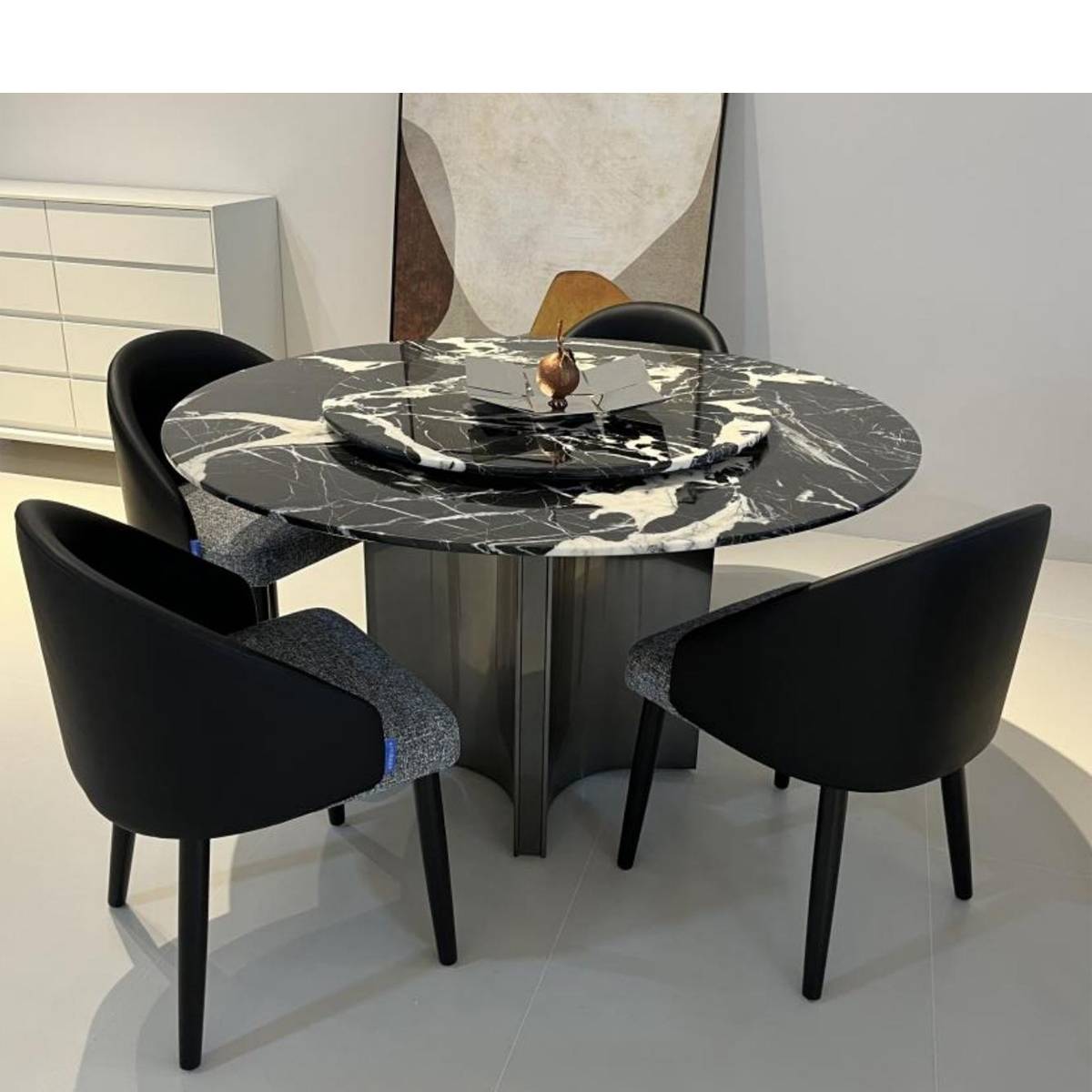 Bulgari Black Natural Marble Luxury Round Dining Table with Starfish Base (Z60-S60)