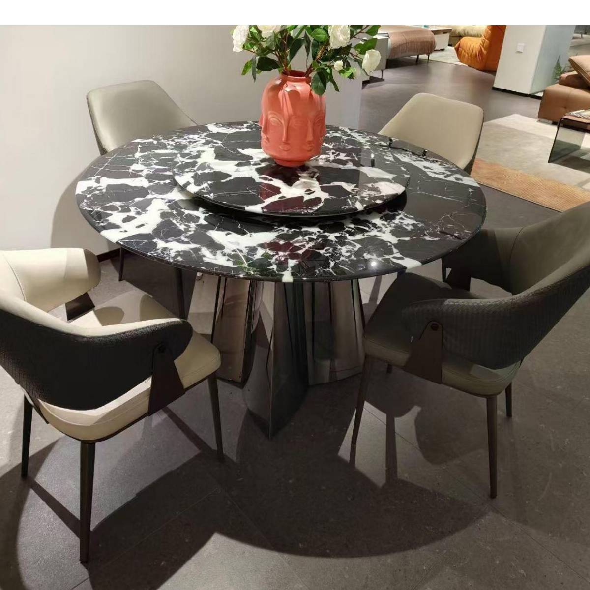 Bulgari Black Natural Marble Luxury Round Dining Table with Clover Base (Z60-S64)
