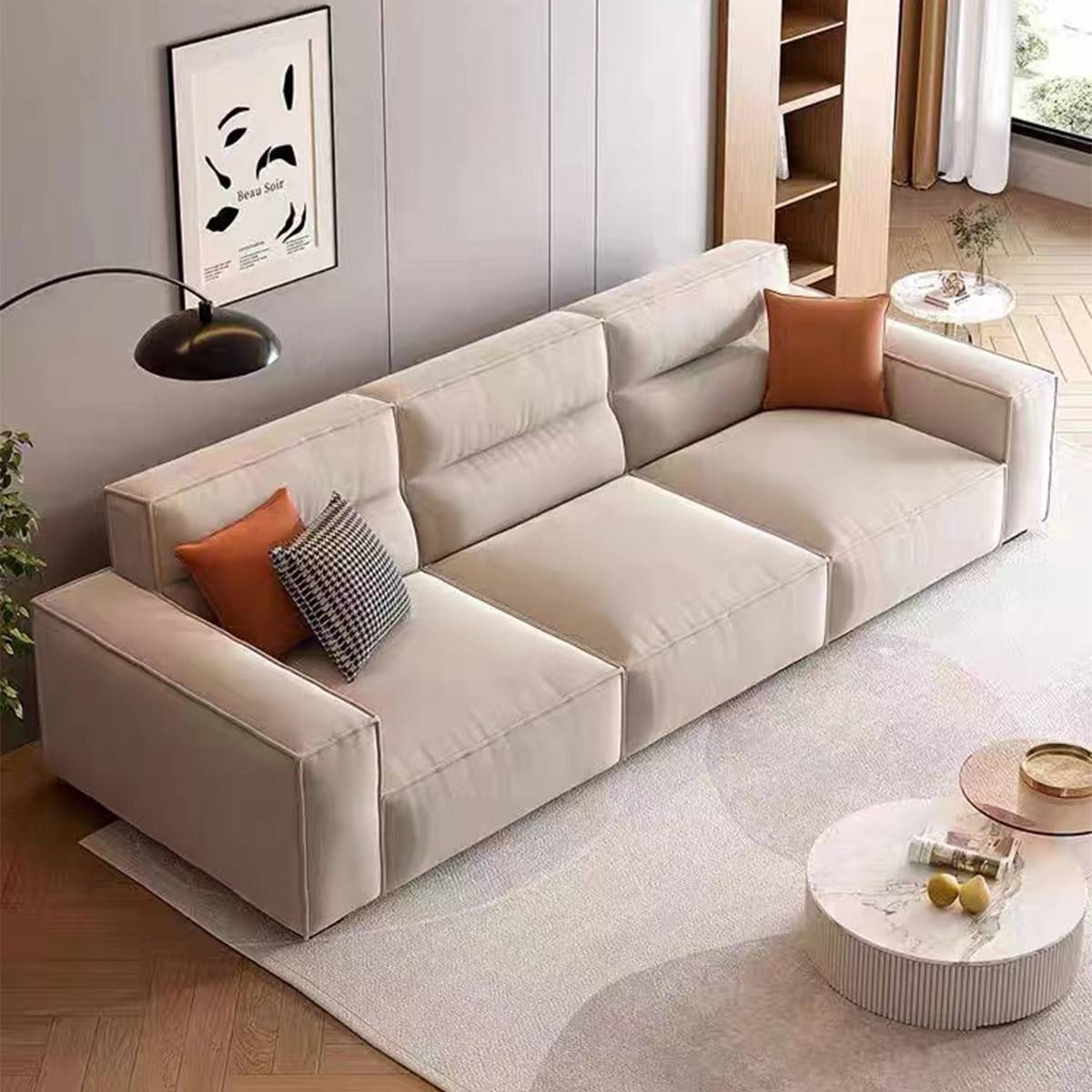 B12-718 4-Seater Straight Leather Sofa