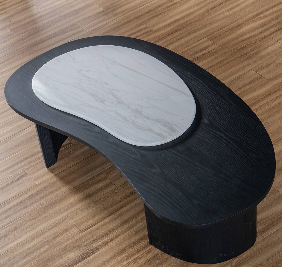 Detail shot highlighting the rounded edge polishing feature of the coffee table.