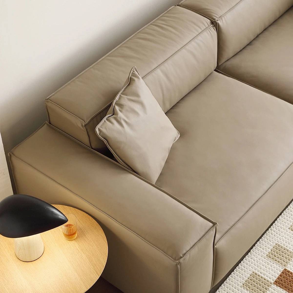 Front view of the beige Tofu Block straight sofa