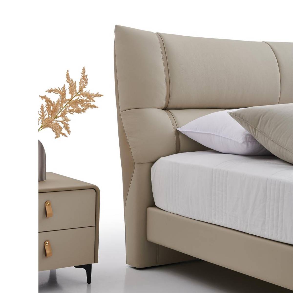 Close-up detail of the bed headboard and corner design