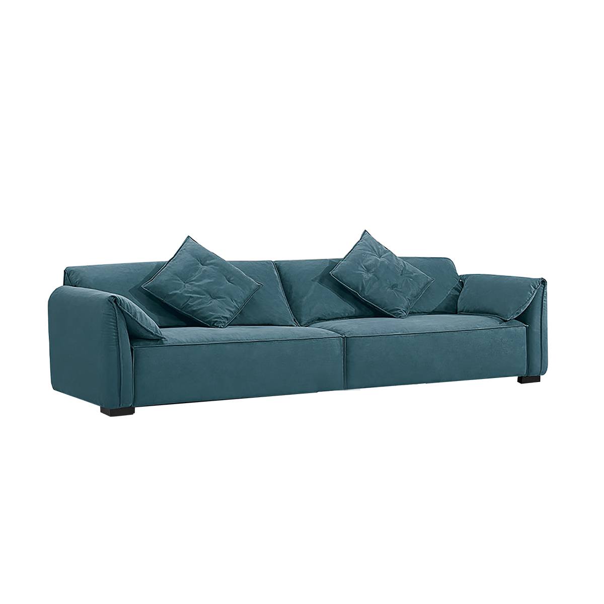 Studio shot of the teal Elephant Ear sofa against a white background.