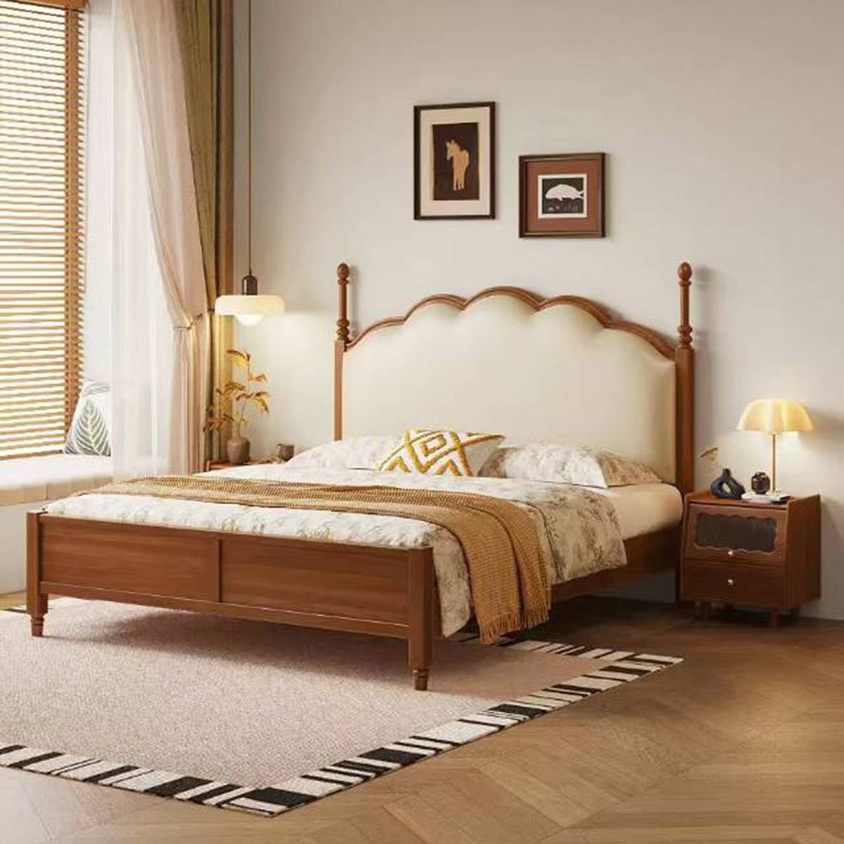 Mid-Century Solid Wood Upholstered Bed (A76-2010)
