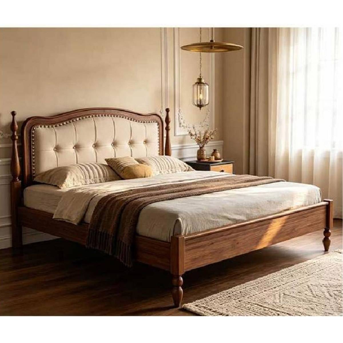 Mid-Century Solid Wood Upholstered Bed (A51-YZ-C219)