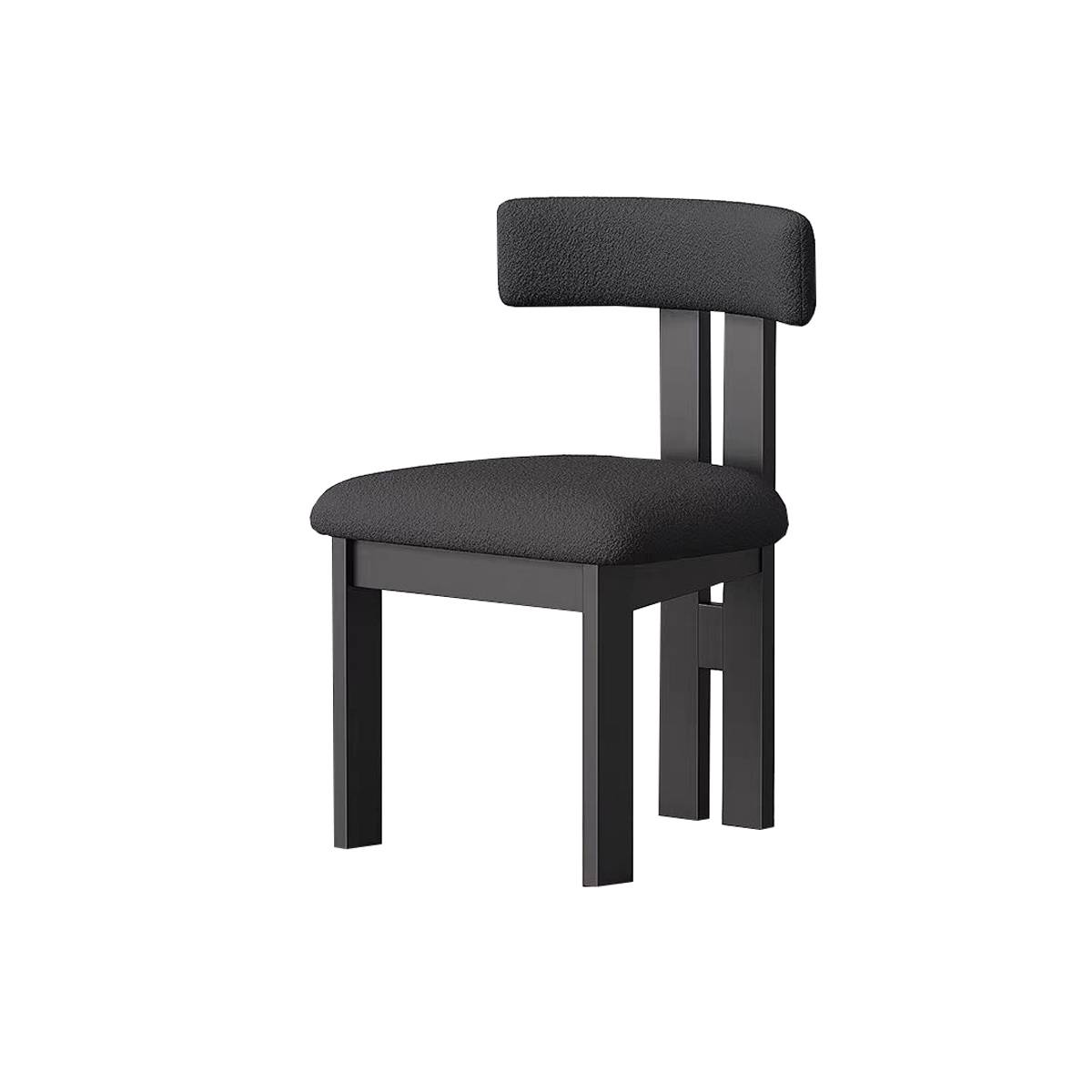 Black frame dining chair with black bouclé upholstery