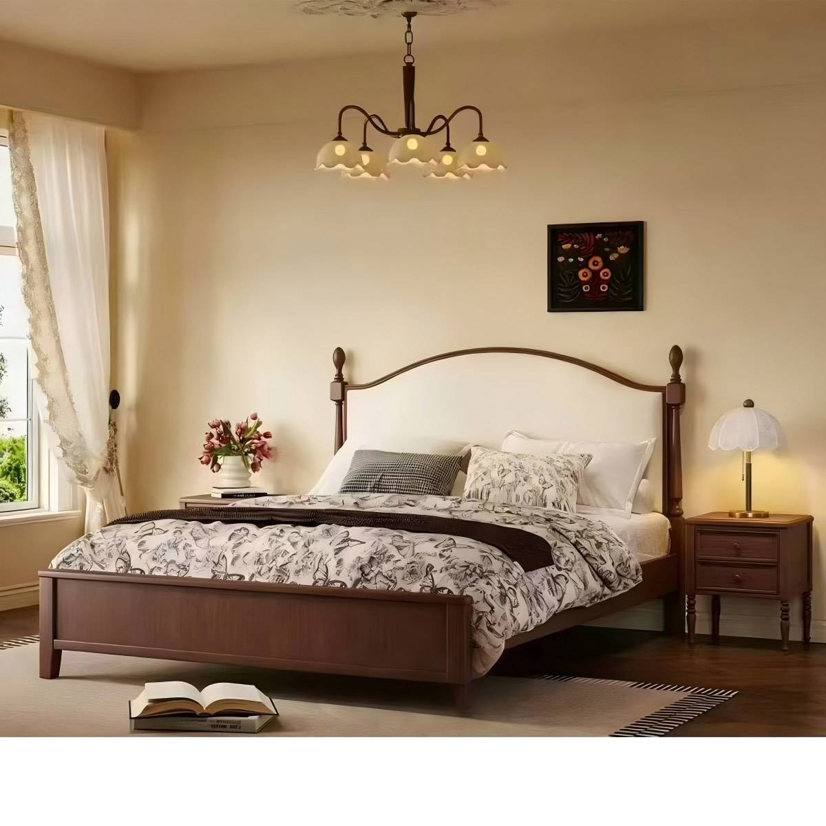 Mid-Century Solid Wood & Eco-Leather Upholstered Bed (A76-318)