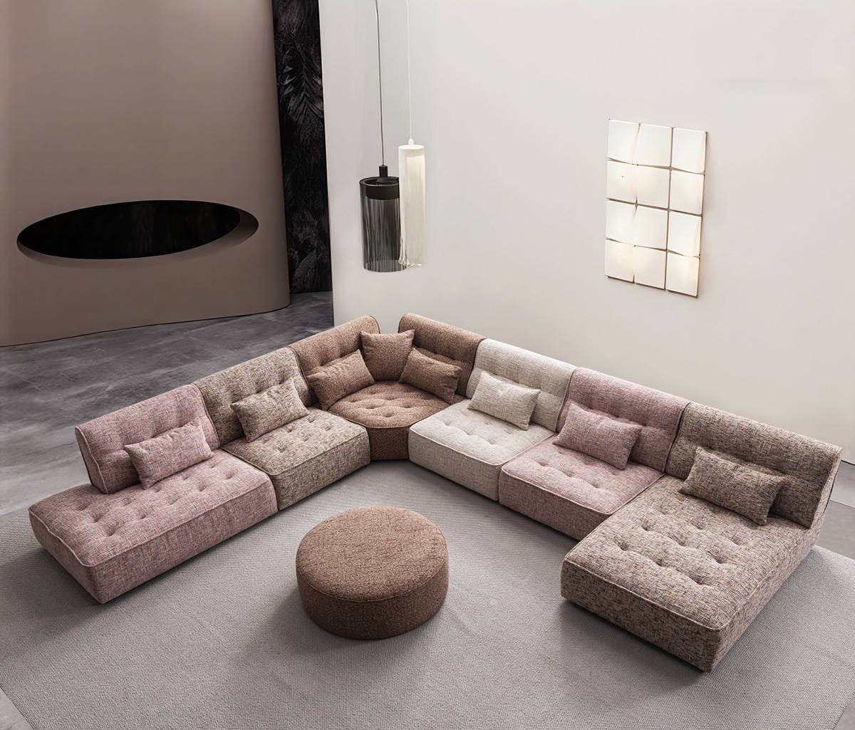 Close-up detail of the Kumla sofa fabric texture and tufted seat