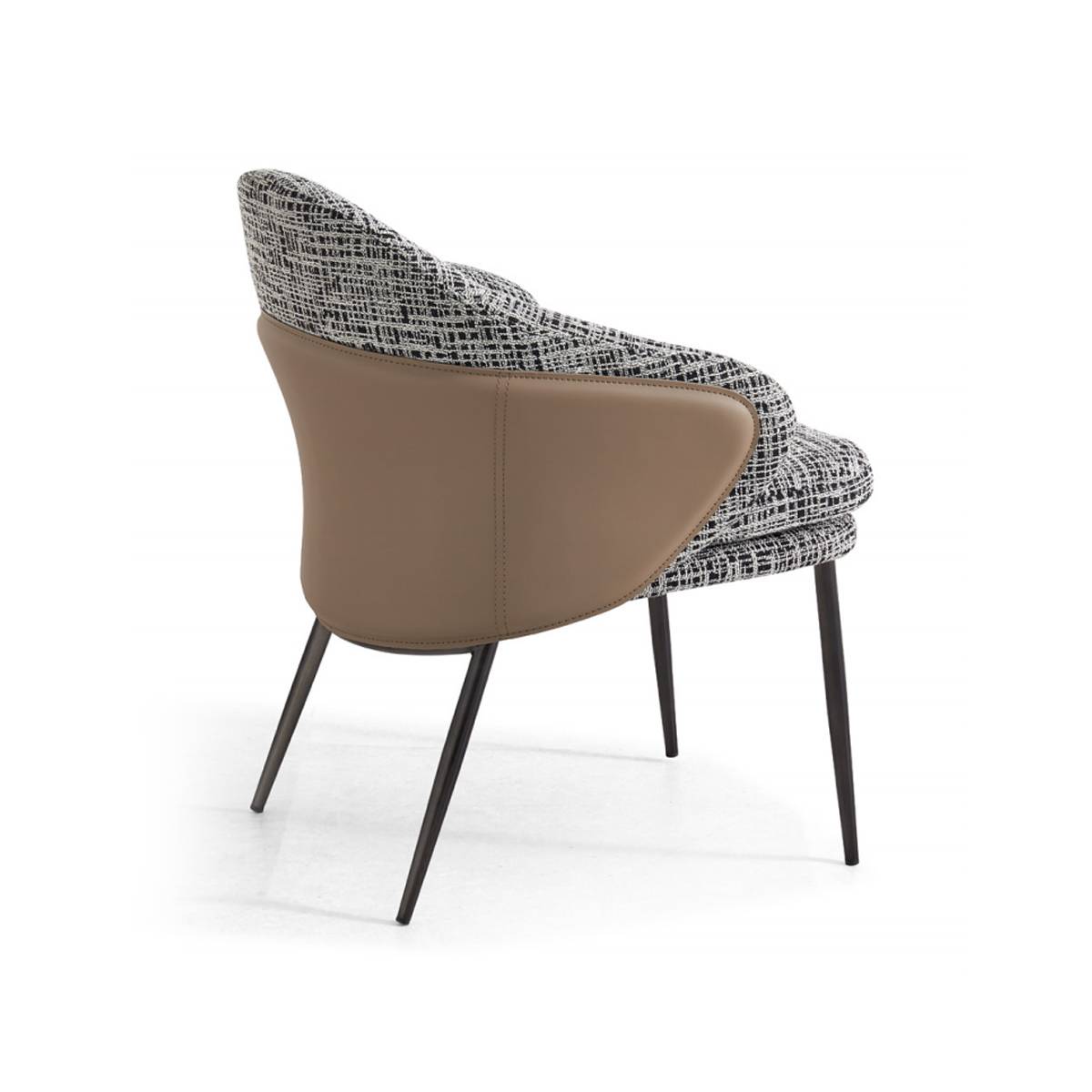 Rear view of the dining chair showing the saddle leather back panel