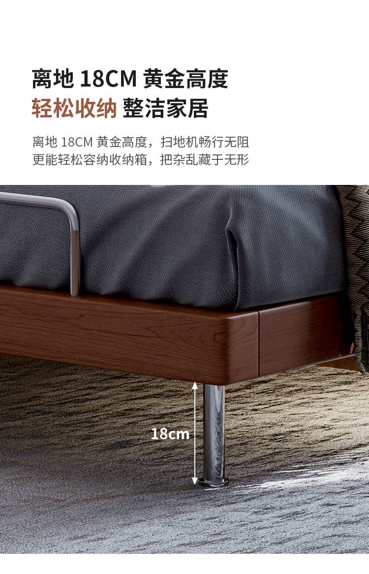 Close-up of the bed frame showing 18cm leg height
