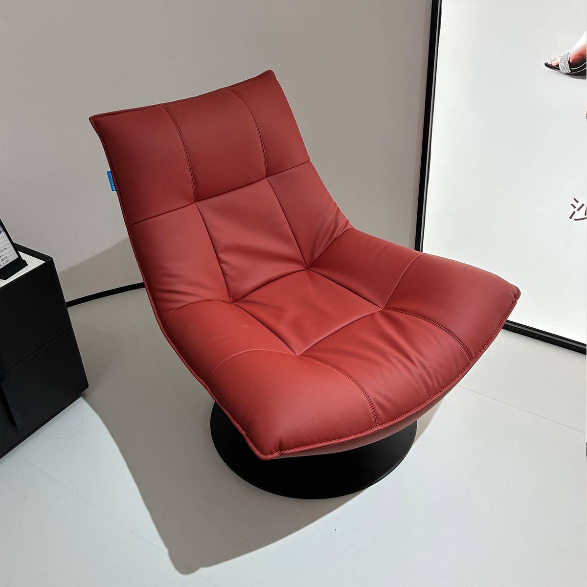 High angle view of the red swivel chair