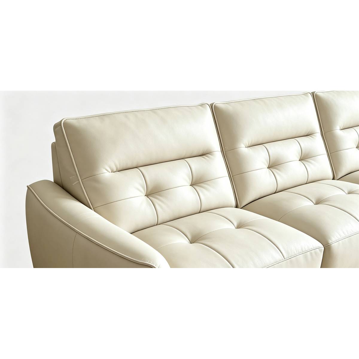 Close-up detail of the sofa's tufted backrest and seat cushion texture.