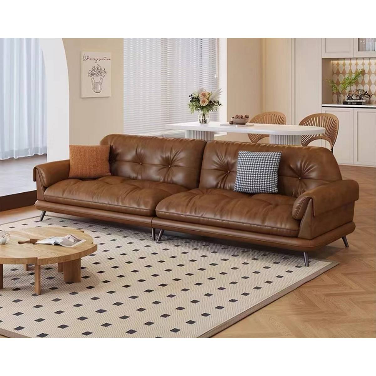 Yunyu Mid-Century Modern Full Eco-Leather Straight Sofa (A72-950)